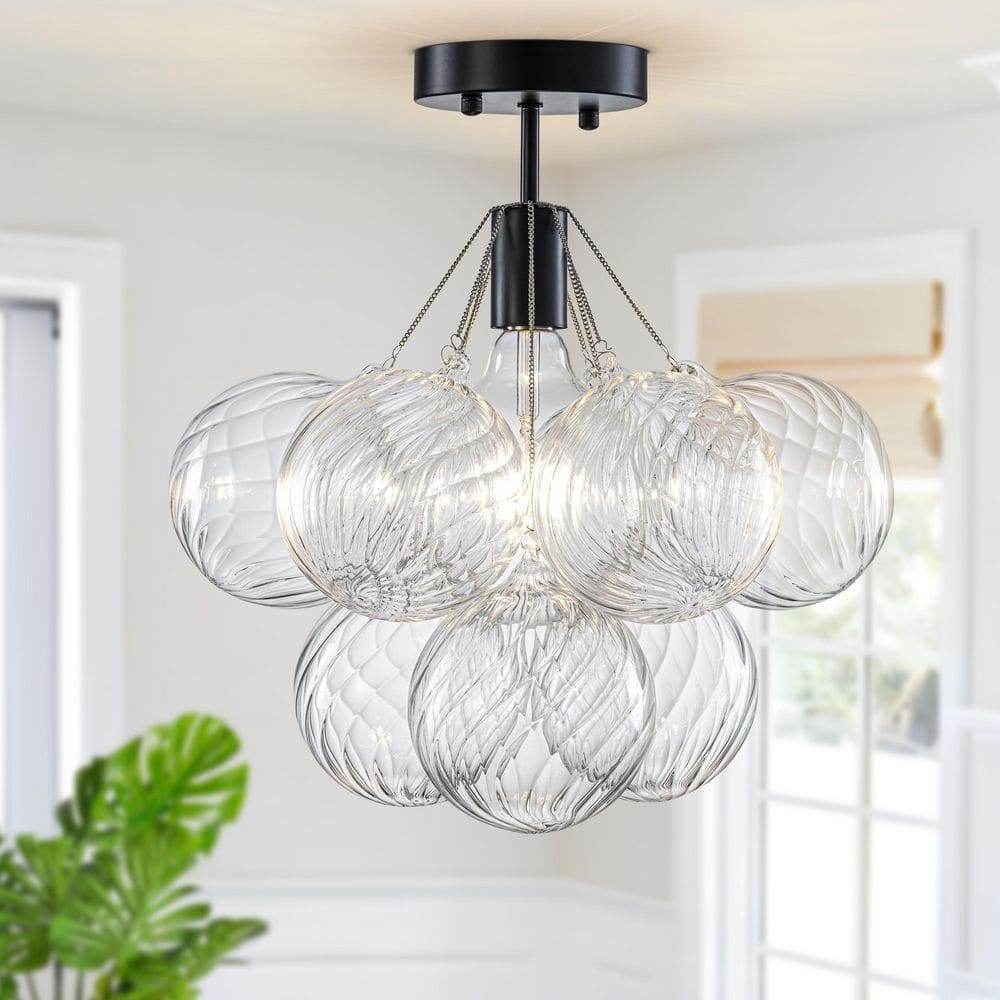Bublume 14.17 in. 1-Light Black Modern Bubble Swirled Glass Globes Semi-Flush Mount Ceiling Light price history on PriceWatchPro