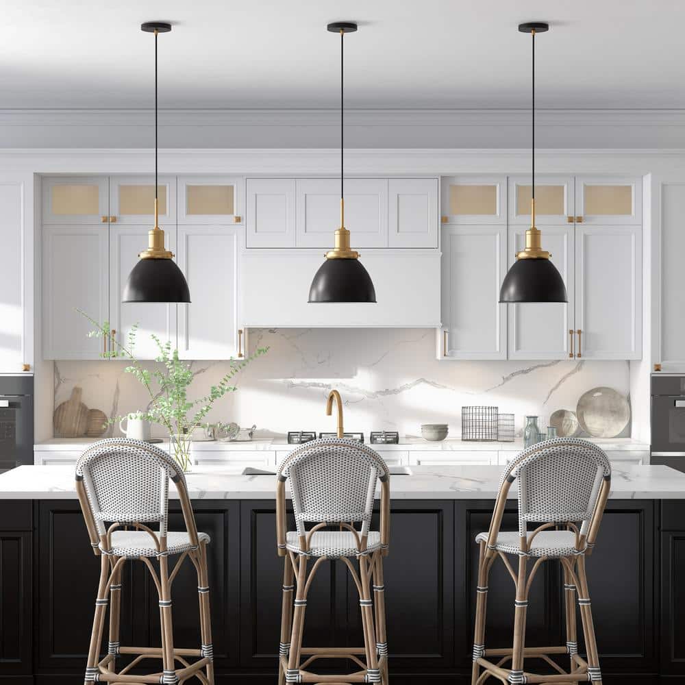 Modern 12" Black Bowl Pendant Light with Satin Nickel Accents