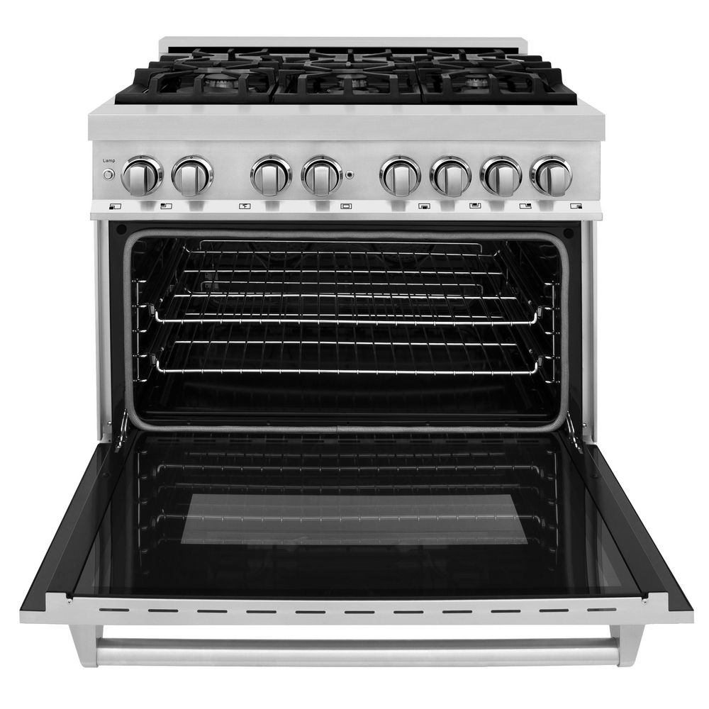 36 in. 6 Burner Dual Fuel Range with Convection Oven, Stainless Steel Finish, and Adjustable Leg Height