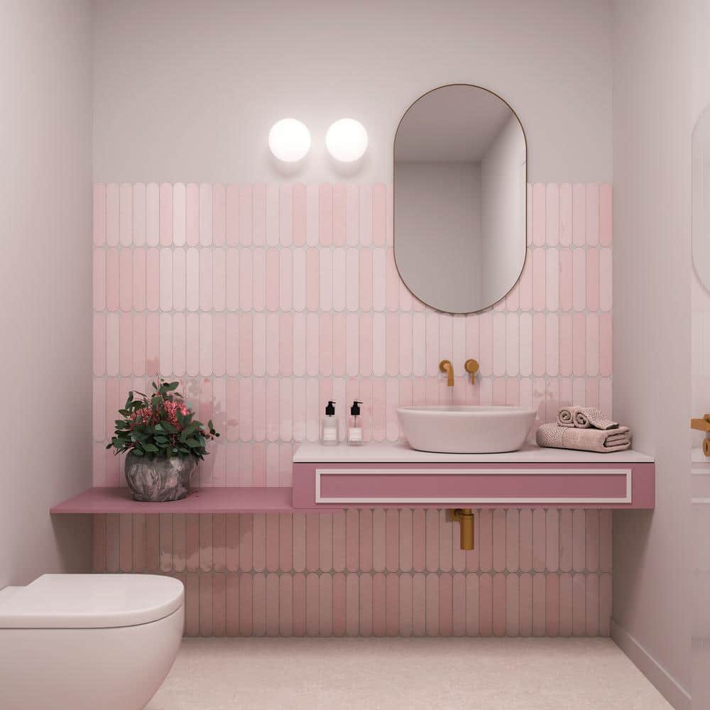 Rosa Pink Polished Ceramic Subway Wall Tile 2x9