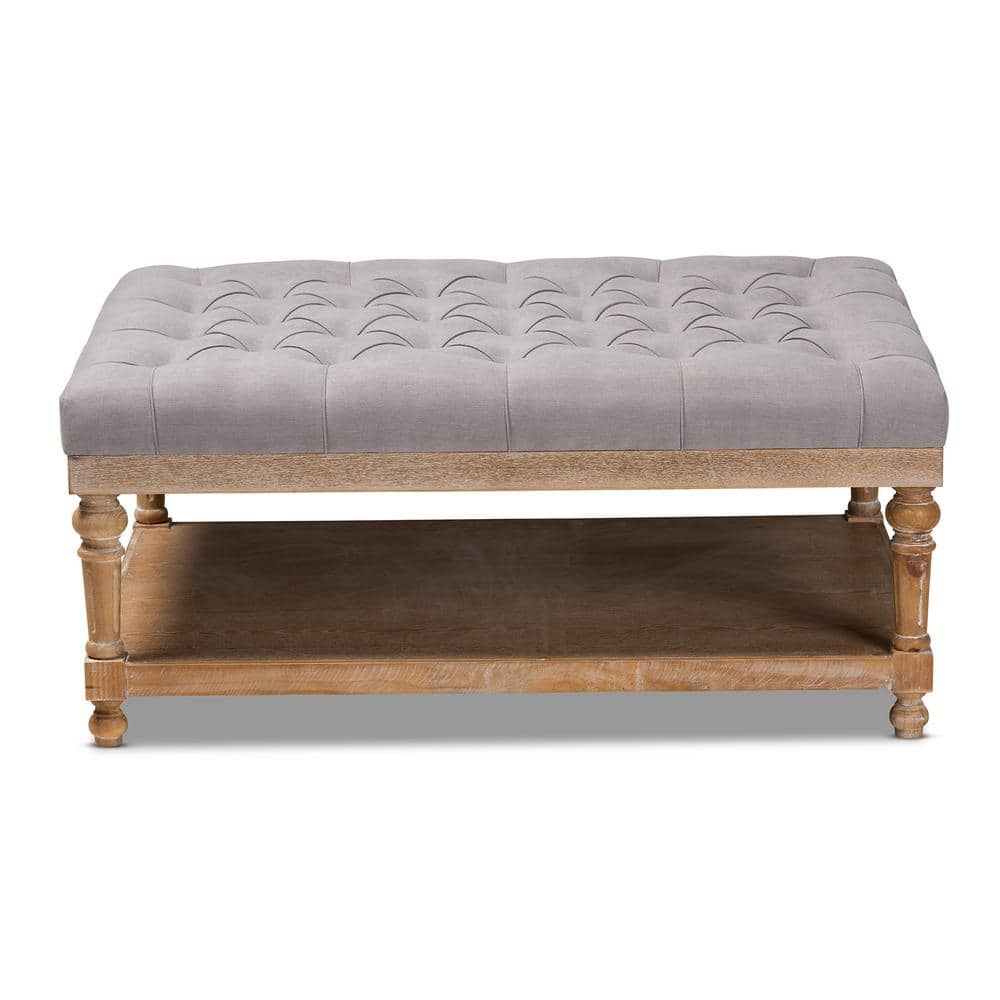 Lindsey Grey Linen and Greywashed Wood Tufted Cocktail Ottoman