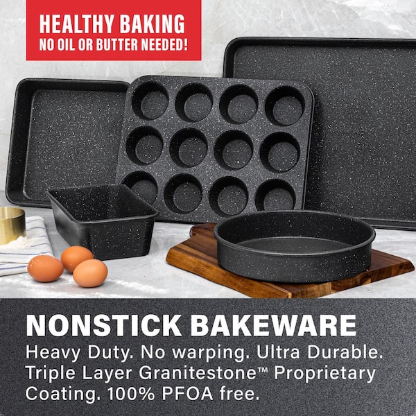 Granitestone Nonstick Bakeware Set, 5 Piece Chef's Size Bakery Quality  Baking Set, Even Heat & Non-Warp Technology, Includes XL Cookie Sheet,  Muffin Pan, Loaf P…