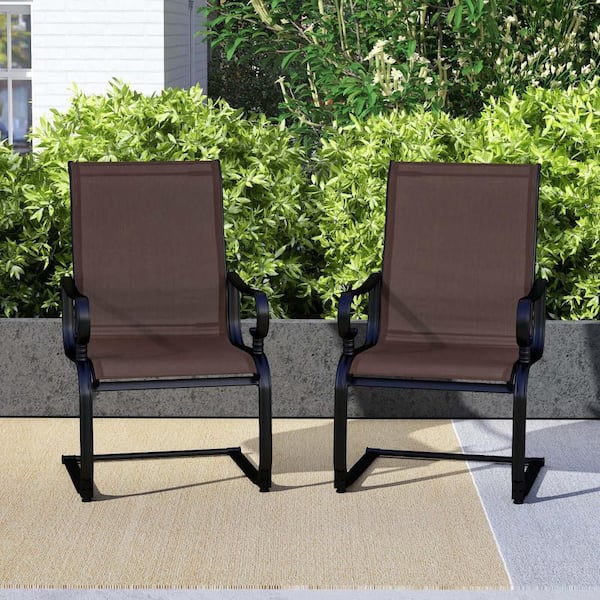 Brown Patio Chairs C-Spring Motion Chairs with Quick-Drying and Breathable Fabric Outdoor Dining Chair (Set of 2)