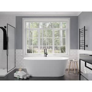 Roccia 32 in L x 62 in W Man-Made Stone Center Drain Freestanding Bathtub in Matte White