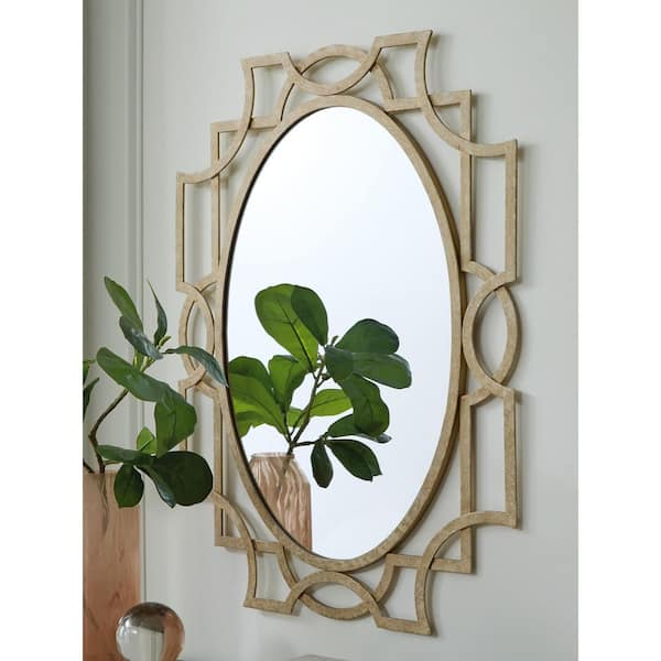 Fulkmore Gold 30 in. W x 40 in. H Modern Oval Metal Frame Mirror