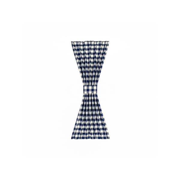 ACHIM Buffalo Check 25 in. W x 40 in. L Polyester/Cotton Light Filtering Door Panel and Tieback in Navy