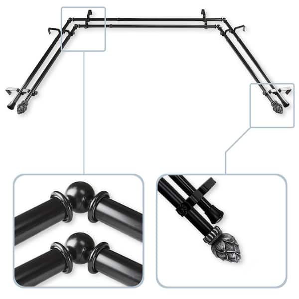 Rod Desyne Bud 13/16 in. Bay Window Double Curtain Rod in Black