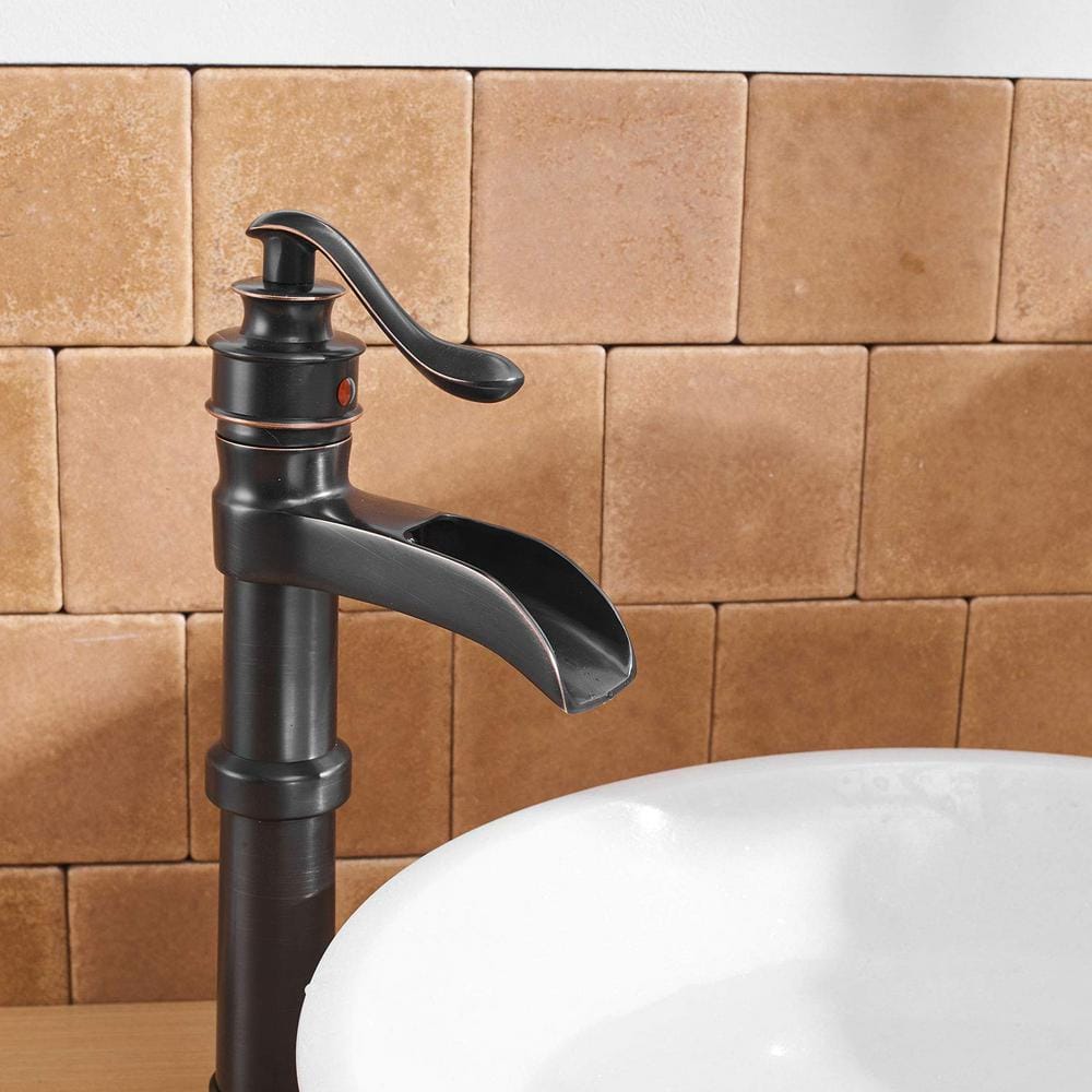 Oil Rubbed Bronze Waterfall Vessel Bathroom Faucet with Pop-Up Drain