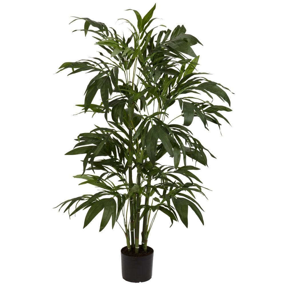 4-Foot Green Bamboo Palm Silk Tree with Black Pot