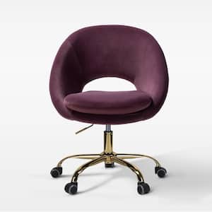Savas Purple Upholstered 18 in.-21 in. H Adjustable Height Swivel Task Chair with Gold Metal Base and Open Back Design