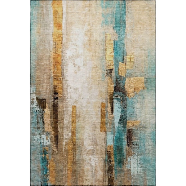Mayfield Premium Machine Washable Abstract AMF2020 Beige 10 ft. x 14 ft. Area Rug