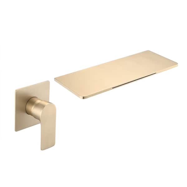 FLG Single Handle Wall Mounted Bathroom Faucet Brass 2 Holes Bathroom Sink Vanity Faucets with Valve in Brushed Gold