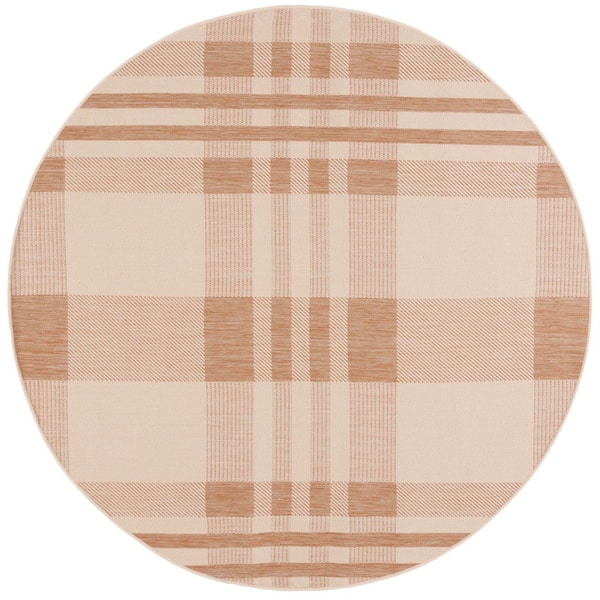 Courtyard Natural/Beige 4 ft. x 4 ft. Plaid Indoor/Outdoor Round Area Rug