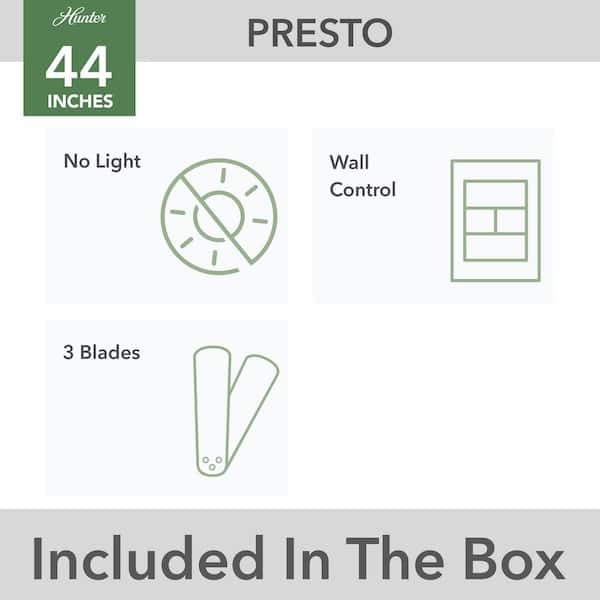 Hunter - Presto 44 in. Indoor Dove Ceiling Fan in Grey with Wall Control Included For Bedrooms