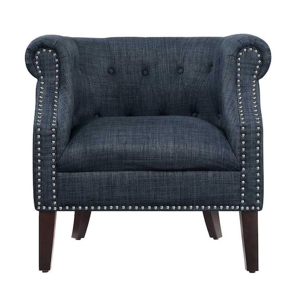 EVERGLADE HOME Carmen Indigo Textured Upholstery Tufted Barrel Back Accent Chair