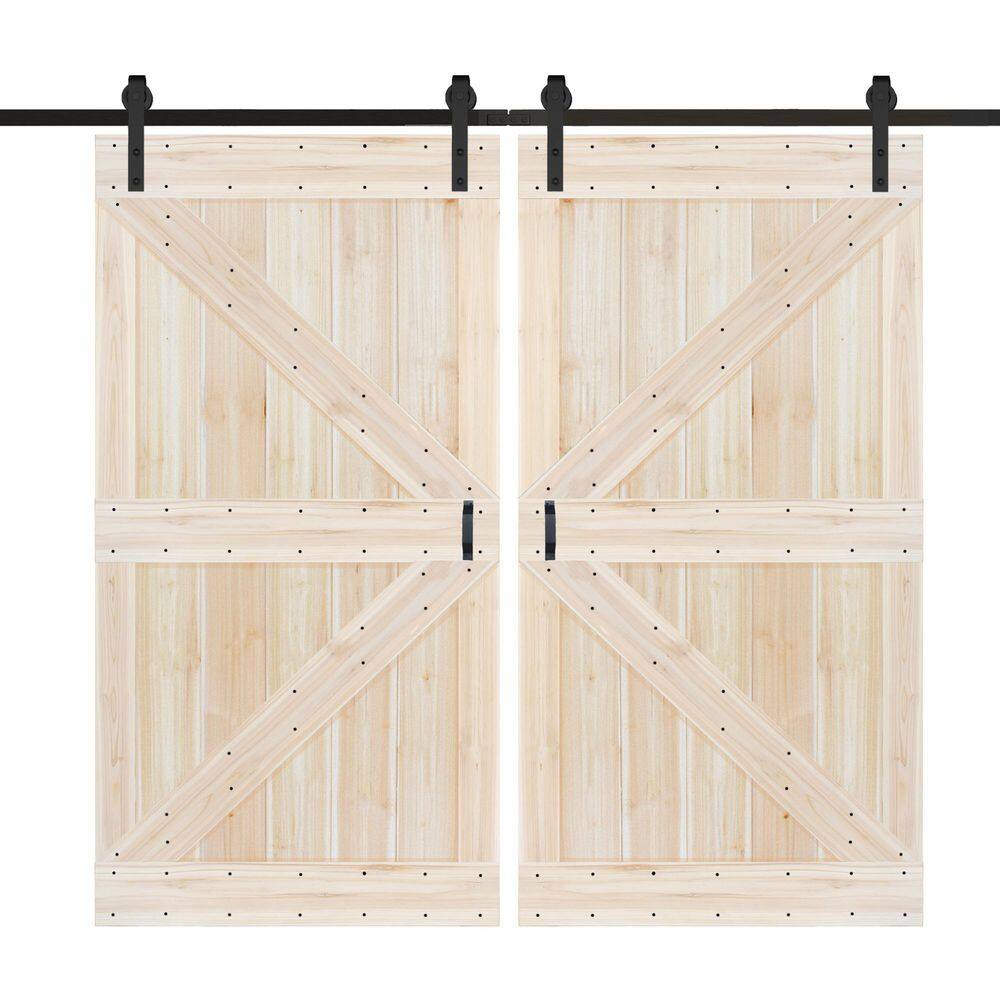 K Series 84 in. x 84 in. Unfinished Solid Wood Double Sliding Barn Door with Hardware Kit price history on PriceWatchPro