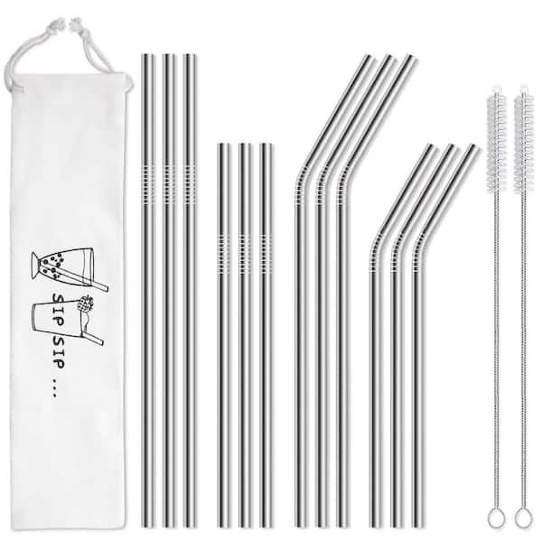 Disposable Stainless Steel Straws with Case, Dishwasher Safe 2 Cleaning Brushes for 30 oz. and 20 oz. Tumblers (12-Pack)
