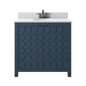 36 in. W x 20 in. D x 35.63 H Bath Vanity in Franklin Blue with Geometric Pattern and White Marble Top