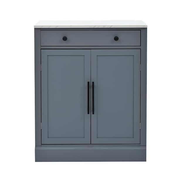Gray Freestanding Kitchen Pantry with Drawer, 2 Adjustable Shelves and 2 Door Shelves