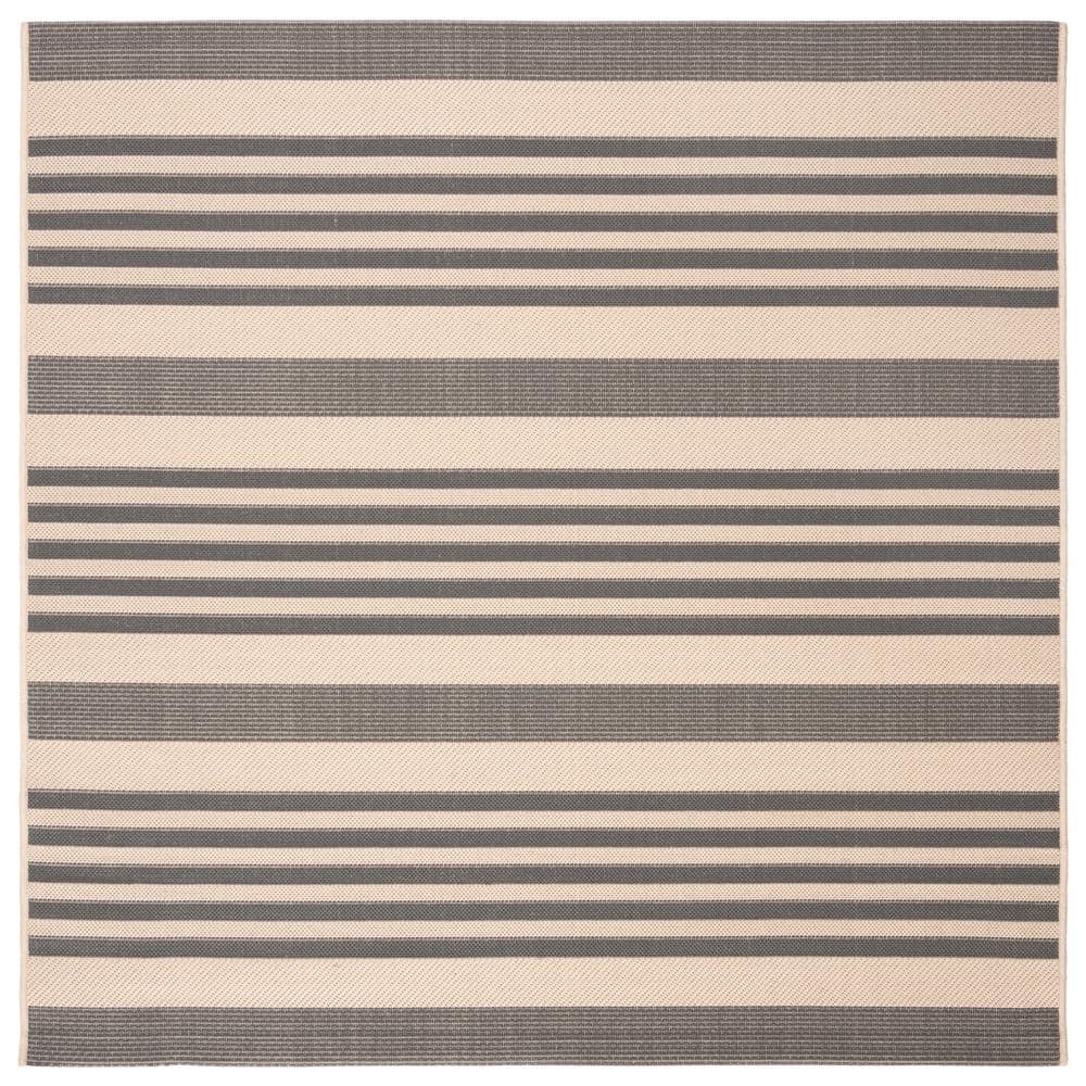 Gray and Bone Striped Square Indoor/Outdoor Area Rug