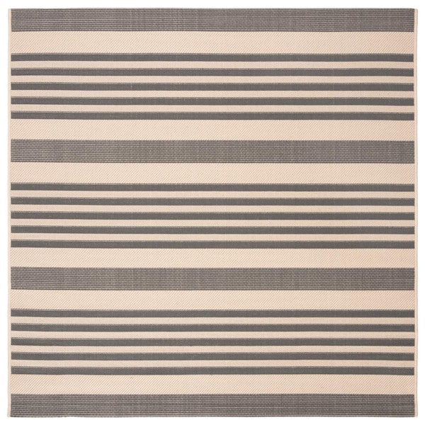 SAFAVIEH Courtyard Gray/Bone 4 ft. x 4 ft. Square Striped Indoor/Outdoor Patio  Area Rug