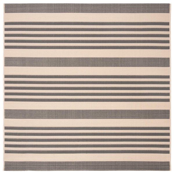 SAFAVIEH Courtyard Gray/Bone 8 ft. x 8 ft. Square Striped Indoor/Outdoor Patio  Area Rug