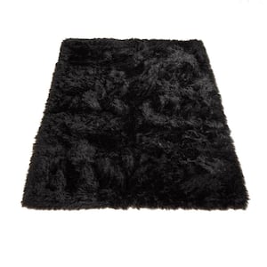 Black Made in France 2 ft. x 4 ft. Luxuriously Soft and Eco Friendly Rectangle Faux Fur Area Rug