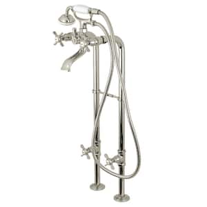 Lever 3-Handle Freestanding Floor-Mount Claw Foot Tub Faucet with Hand Shower in Polished Nickel
