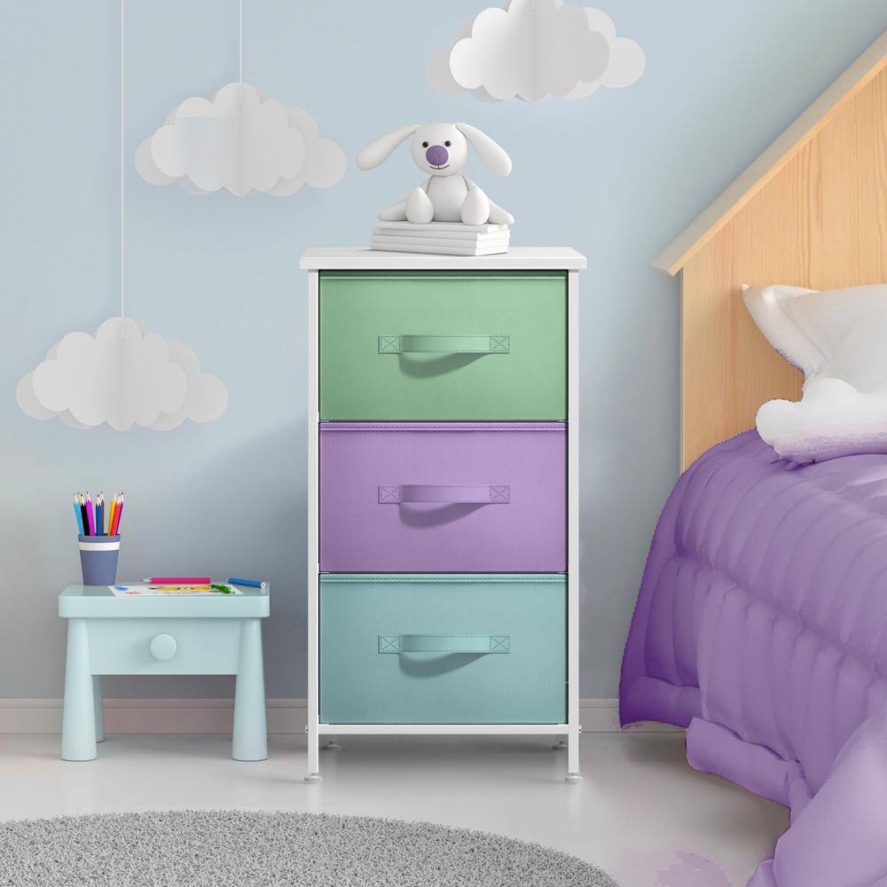 Sorbus Pastel White 3-Drawer Nightstand with Steel Frame