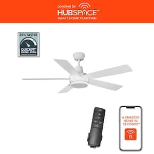 Fanelee 54 in. White Color Changing LED Matte White Smart Ceiling Fan with Light Kit and Remote Powered by Hubspace