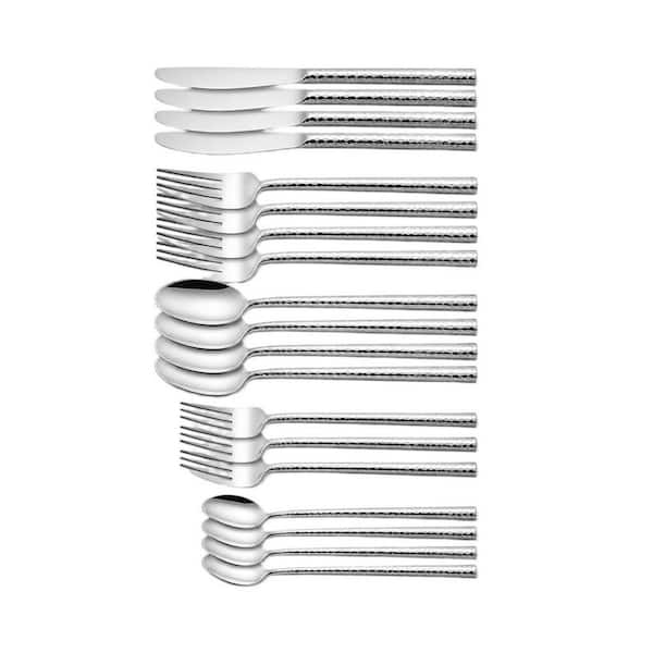 20-Piece Silver 18/10 Stainless Steel Flatware Set (Service for 4), Hand Forged Silverware Cutlery Set, Mirror Polish