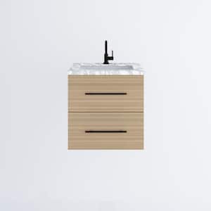 Napa 24 W x 22 D x 21.75 H Single Sink Bathroom Vanity Wall Mounted in Sand Pine with Carrera Marble Countertop