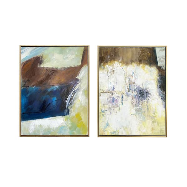 Unbranded Earthen Harmony Hand Painted Floater Frame Canvas Abstract Wall Art Print 2 Piece Set 36 in. x 24 in. overall