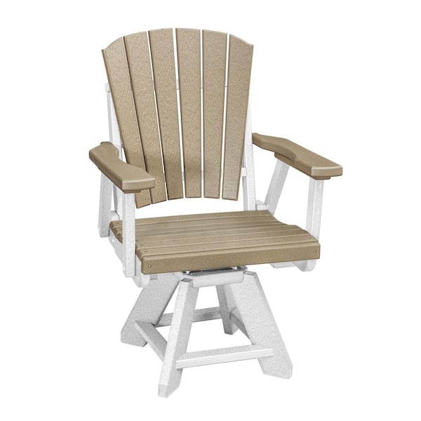 American Furniture Classics Adirondack Series White Frame Swivel High Density Resin Outdoor Dining Chair in Weatherwood Seat (Set of 1)