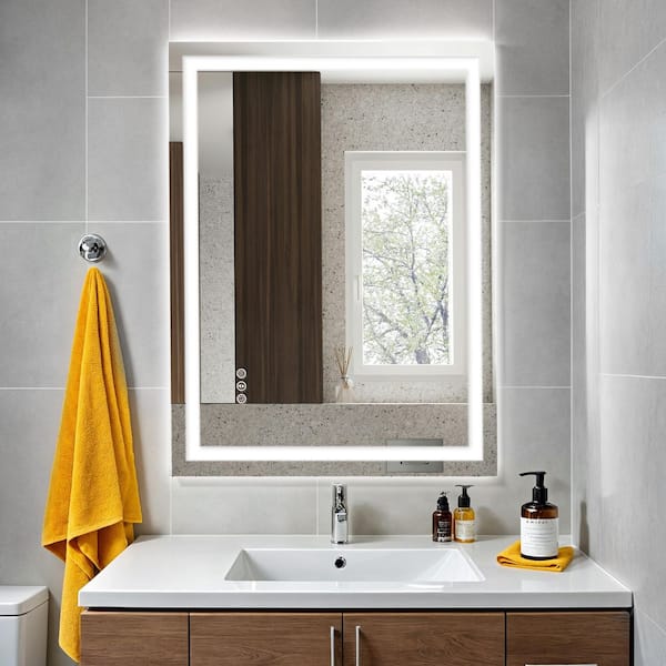 DurX-litecrete 24 in W x 32 in H Rectangular Frameless Wall Mount 3 Colors Dimmable Anti-fog LED Bathroom Vanity Mirror with Memory