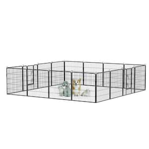 32 in. H Dog Pens Foldable 16-Panels Heavy-Duty Metal Portable Dog Playpen Anti-Rust Exercise Dog Fence with Doors