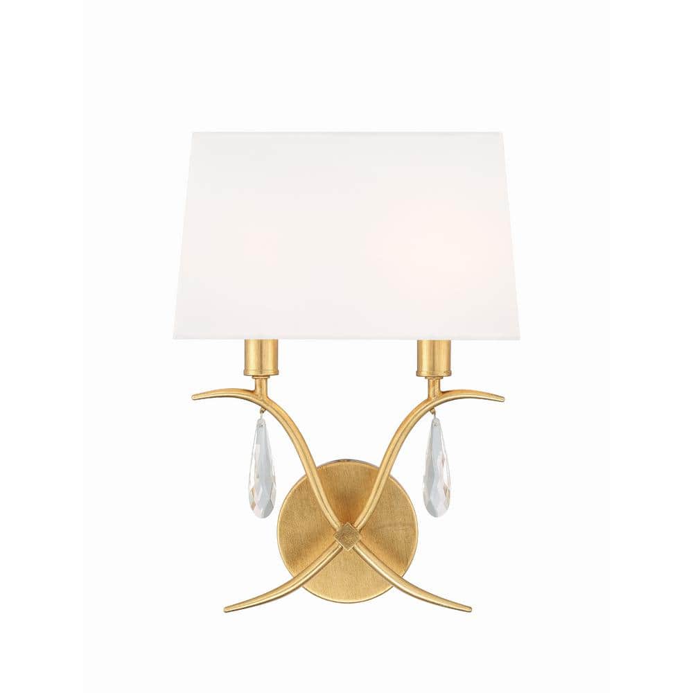 Antique Gold 2-Light Sconce with White Silk Shade