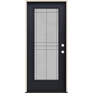 36 in. x 80 in. Left-Hand Full Lite Dilworth Decorative Glass Black Paint Fiberglass Prehung Front Door