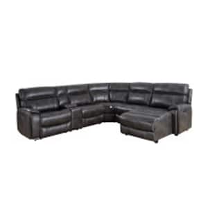 Provo 206 in. 6 Piece Polyester Leatherette Sectional Sofa Gray Brown with Chaise and Recline