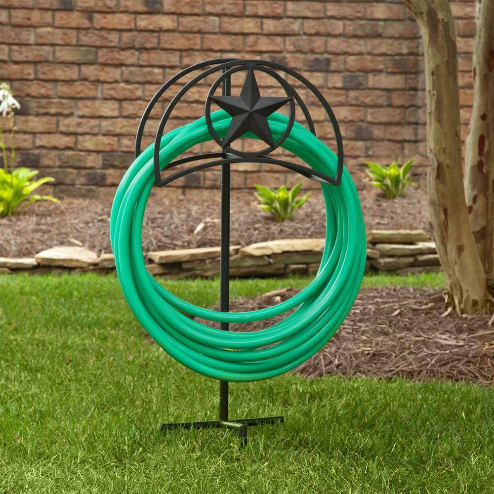 Black Steel Decorative Garden Hose Stand with Star Design