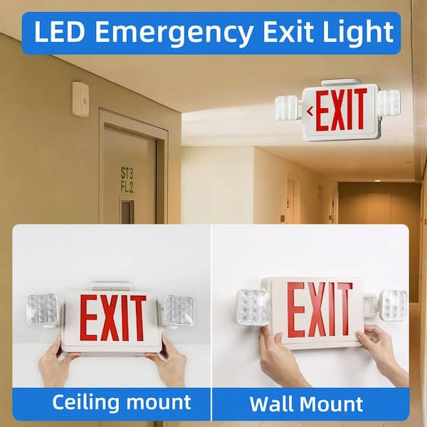 Honbei 20-Watt Equivalent 120-277-Volt Integrated LED Red Exit