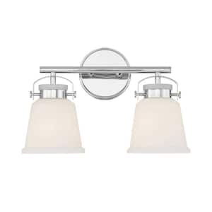 Kaden 16 in. W x 10.5 in. H 2-Light Polished Chrome Bathroom Vanity Light with White Opal Glass Shades