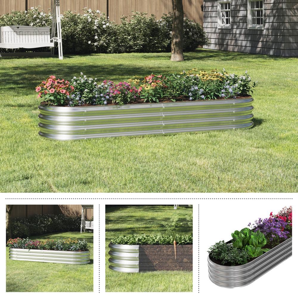Large Silver Galvanized Steel Raised Garden Bed Planter
