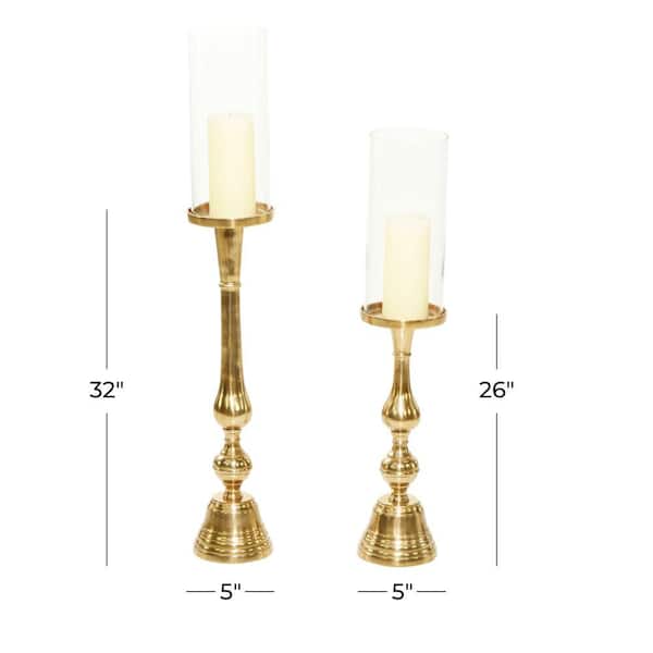 Gold Aluminum Hurricane Lamp (Set of 2)
