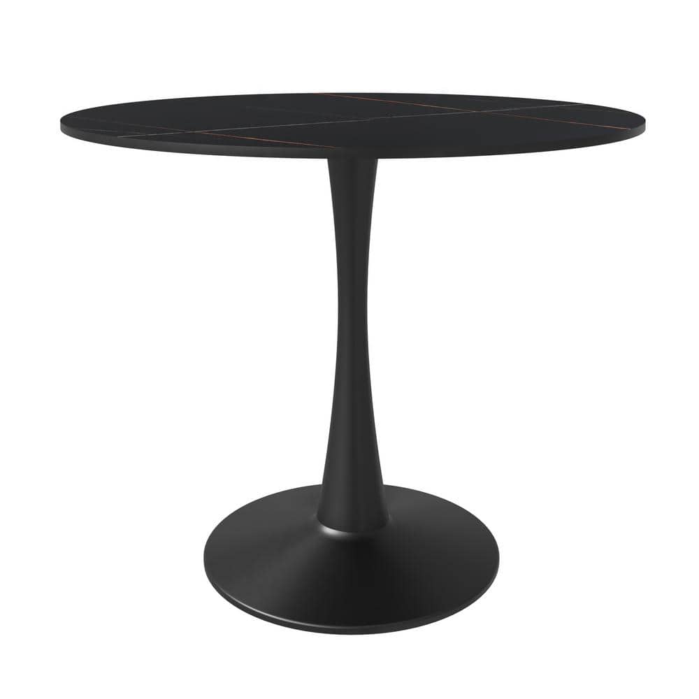 Bristol 35" Round Black Sintered Stone Dining Table with Steel Base