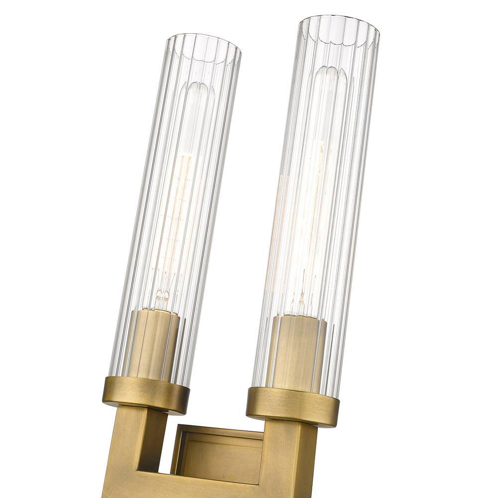 Elegant Rubbed Brass 2-Light Wall Sconce with Textured Glass Shades