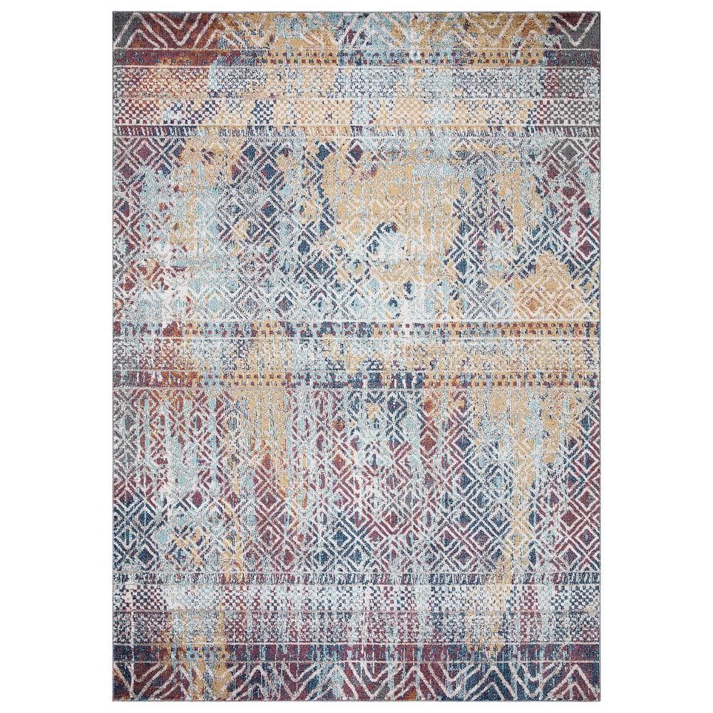 Vintage Multi-Color Geometric Synthetic Area Rug 5' x 7'