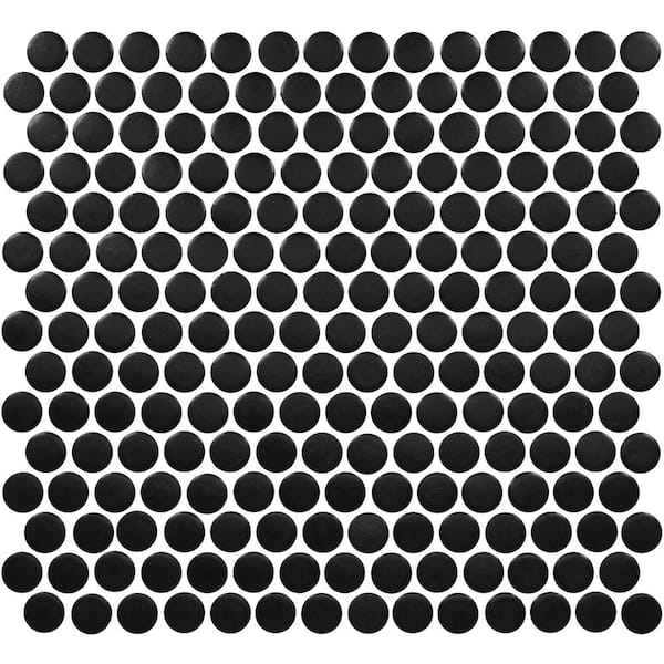 Restore Black 11 in. x 13 in. Matte Ceramic Penny Round Mosaic Floor and Wall Tile (10.6 sq. ft./Case)