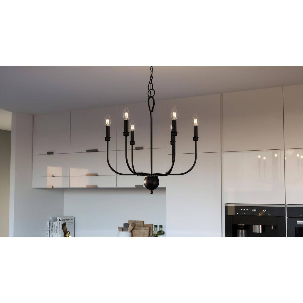 Matte Black 22" Steel Candle-Style Chandelier