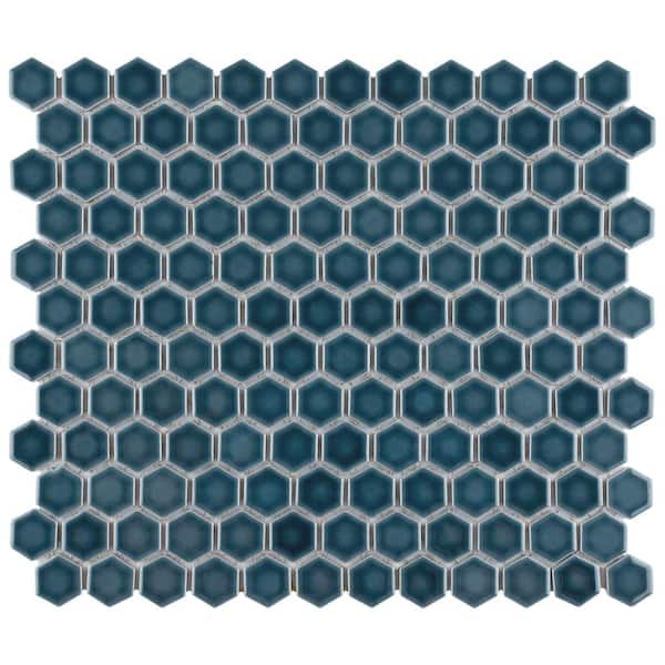 Merola Tile Tribeca 1 in. Hex Glacier Blue 6 in. x 6 in. Porcelain Mosaic Take Home Tile Sample